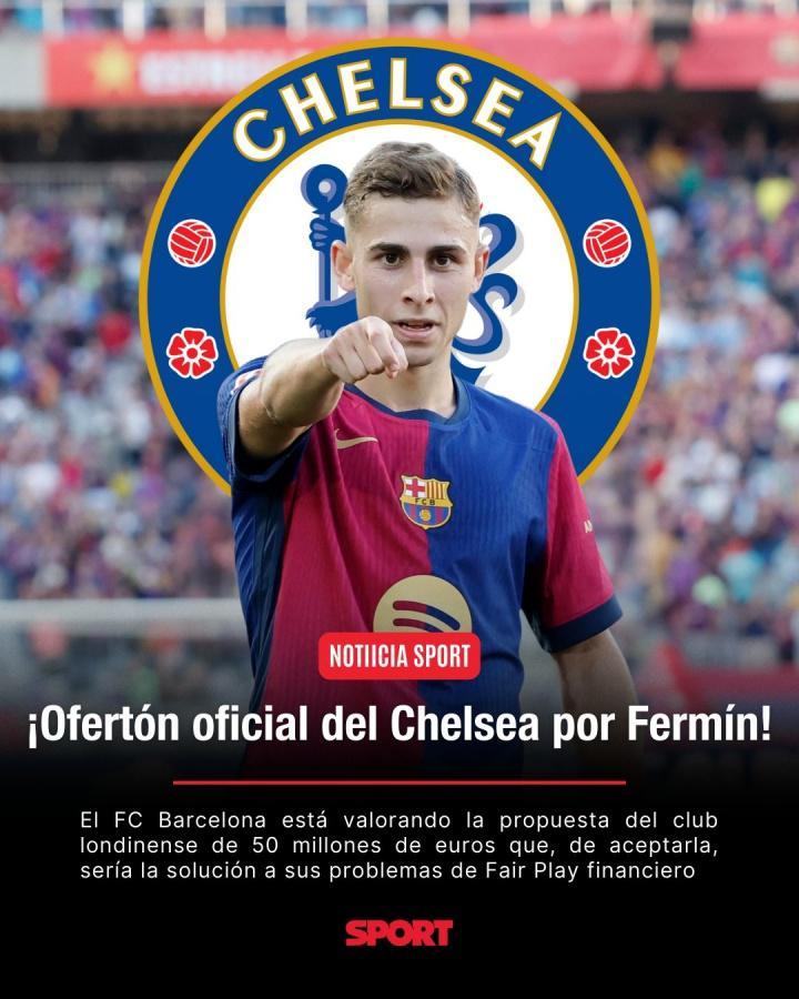 每体：切尔西5000万欧正式报价巴萨中场费尔明，巴萨正认真考虑